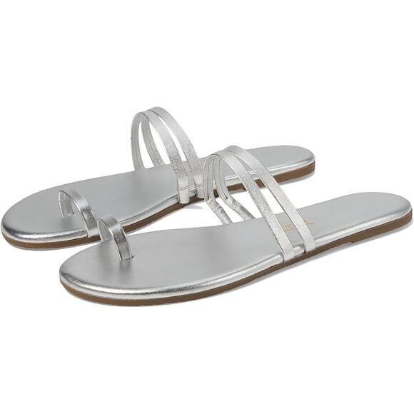 TKEES Womens Leah Flat Sandals US 5 EU 36 Silver Slip On NWOB - Picture 1 of 13